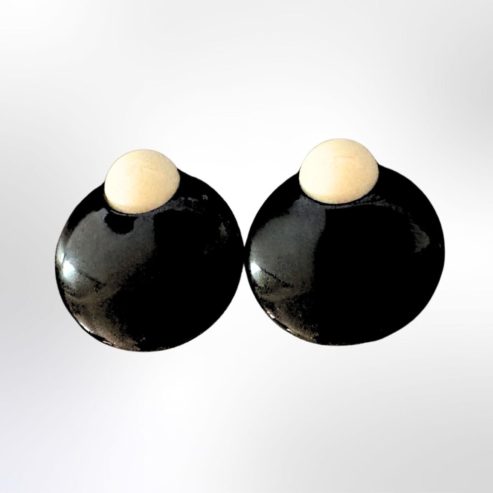 Rare Vintage Black and Circular Geometric Earrings from 1987 | Avon | NIB